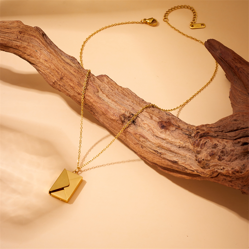 Women's 18K Gold Plated Stainless Steel Envelope Pendant Necklace